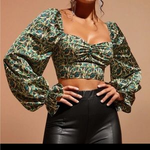 SHEIN Floral Balloon Sleeve Top